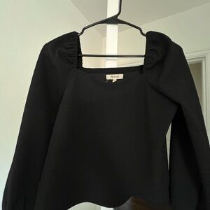 Madewell Crepe Square-Neck Puff-Sleeve Top / XX-SMALL / TRUE BLACK